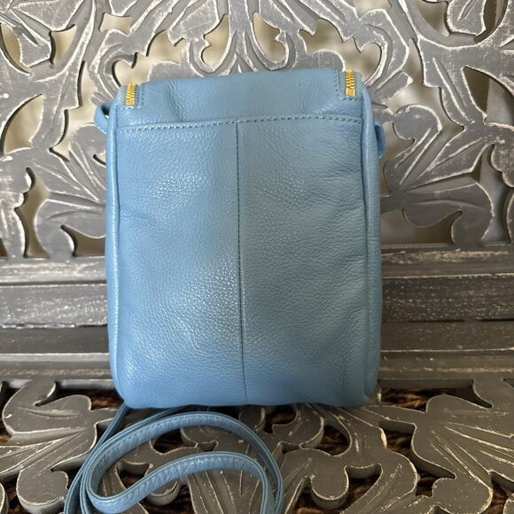 HOBO Fern Crossbody Pebbled Leather Blue Old English Brass Adjustable Strap - Picture 8 of 11